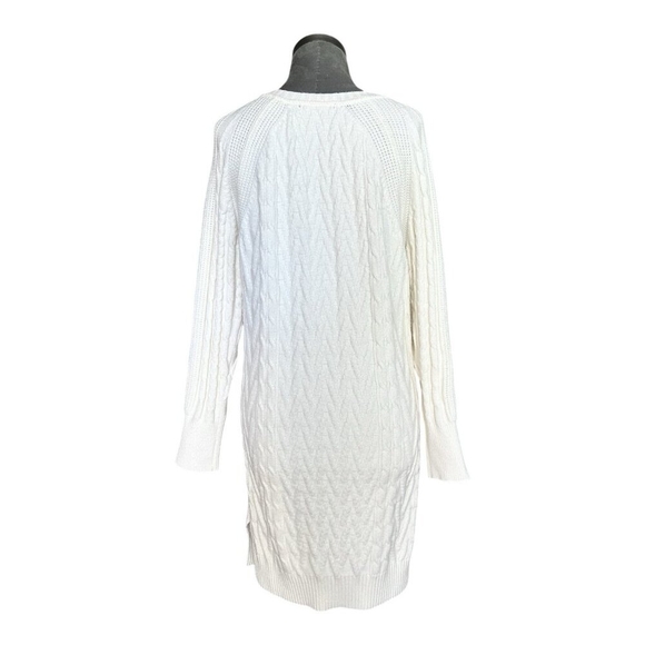 Black Tape Cable Knit Sweater Dress White V-Neck Long Sleeve Tunic Dress M NWOT - Picture 3 of 5